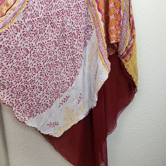 Paul Ropp Free Size Resort Style Tank Dress Boho Patchwork Chiffon Handkerchief - Picture 3 of 14